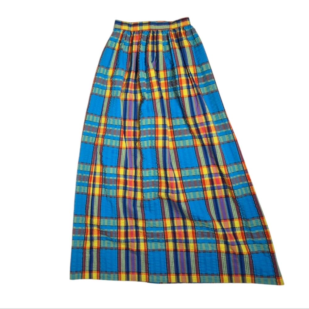 VINTAGE handmade‎ rainbow colors plaid clowncore maximalist prarie maxi skirt S